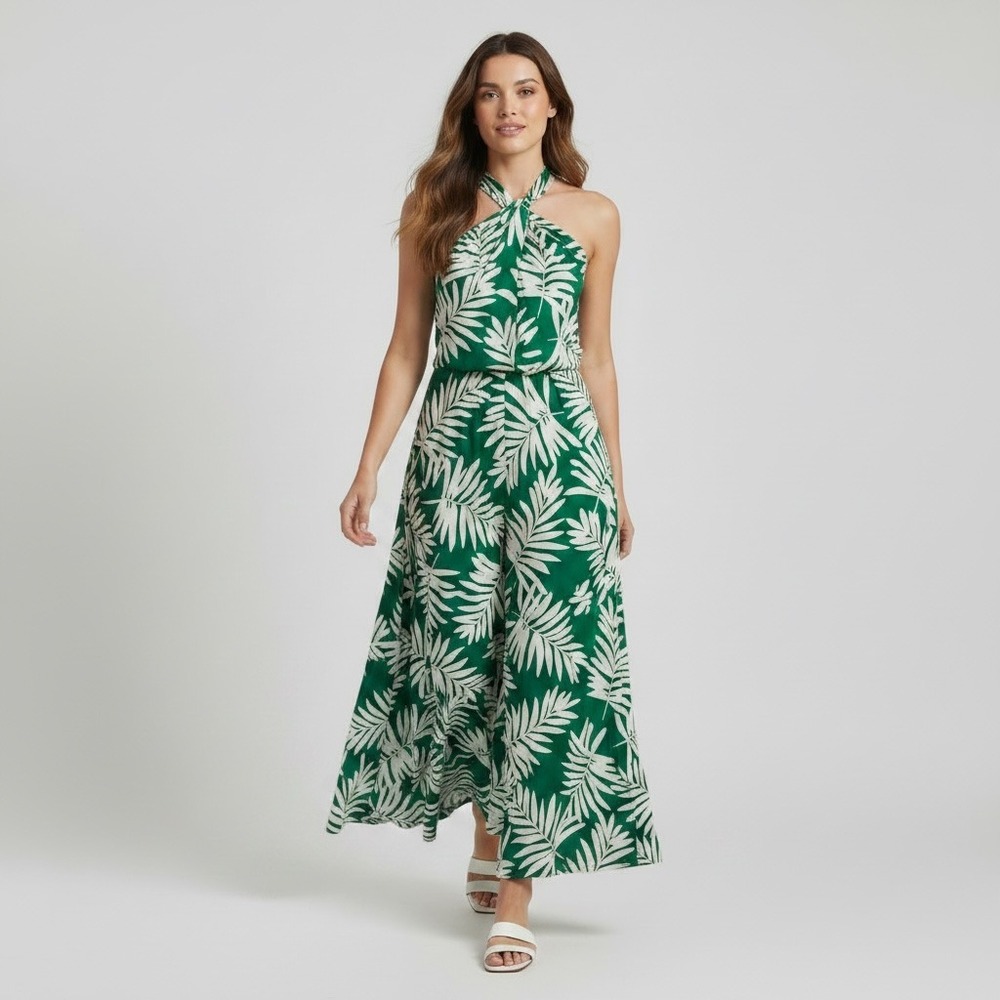 Torrid Resort Formal Party Midi Tea Length Liquid Knit Halter Dress 2X Green